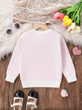 Cute Pink Bow Knitted Sweater, Young Girl Letter Pattern Pullover Knit Top